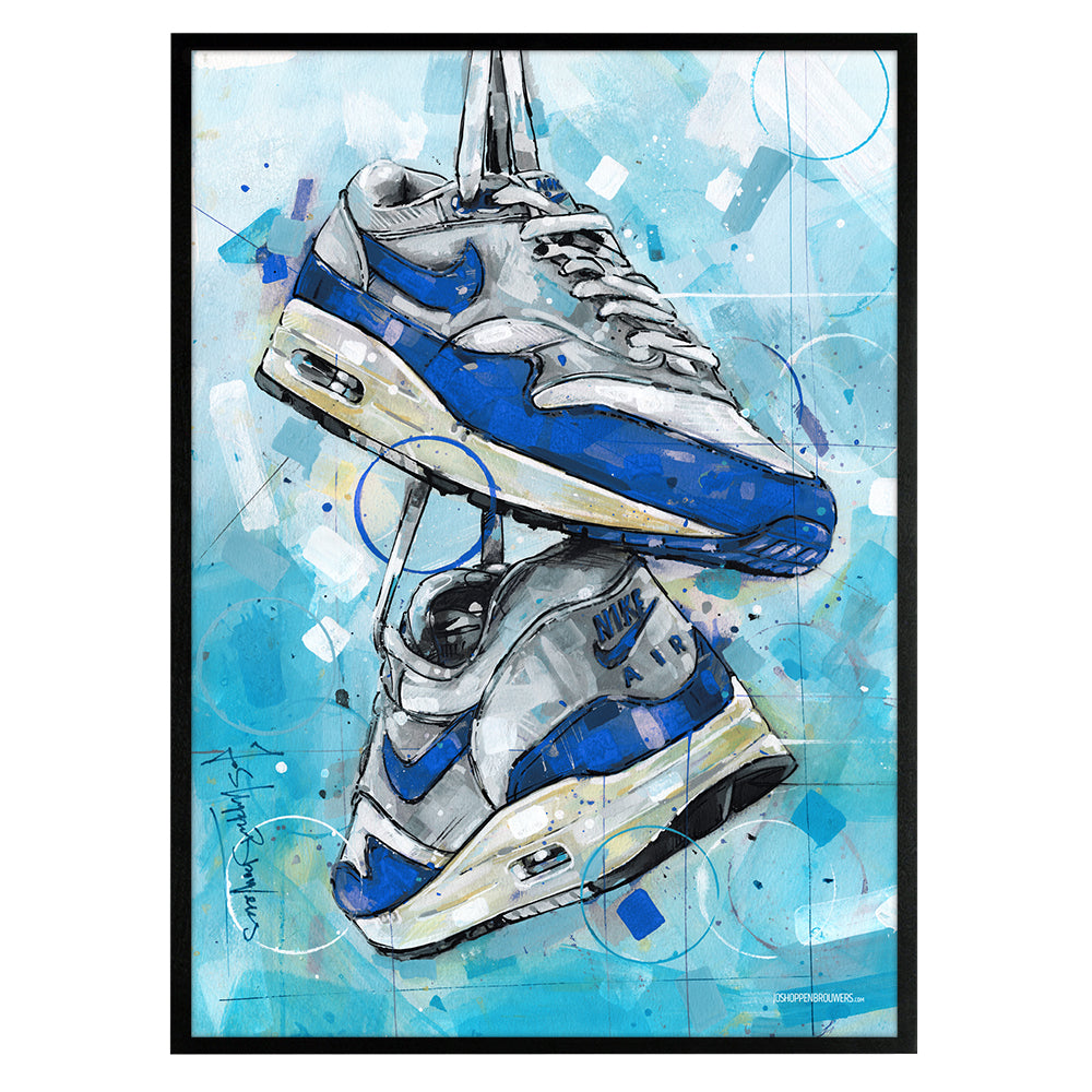 Nike Air Max 1 OG blue print 50x70 cm - framed & signed