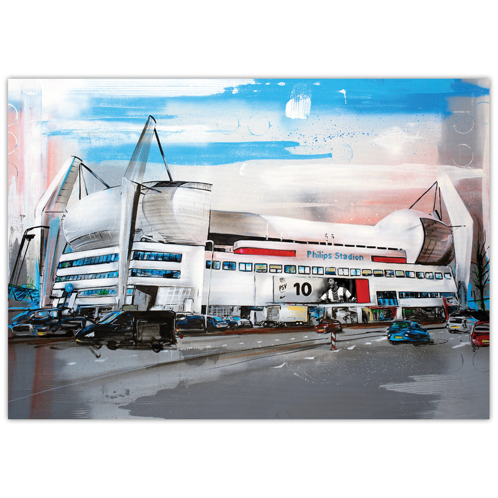 Eindhoven soccerstadium print 42x29,7 cm (A3) - ingelijst & gesigneerd