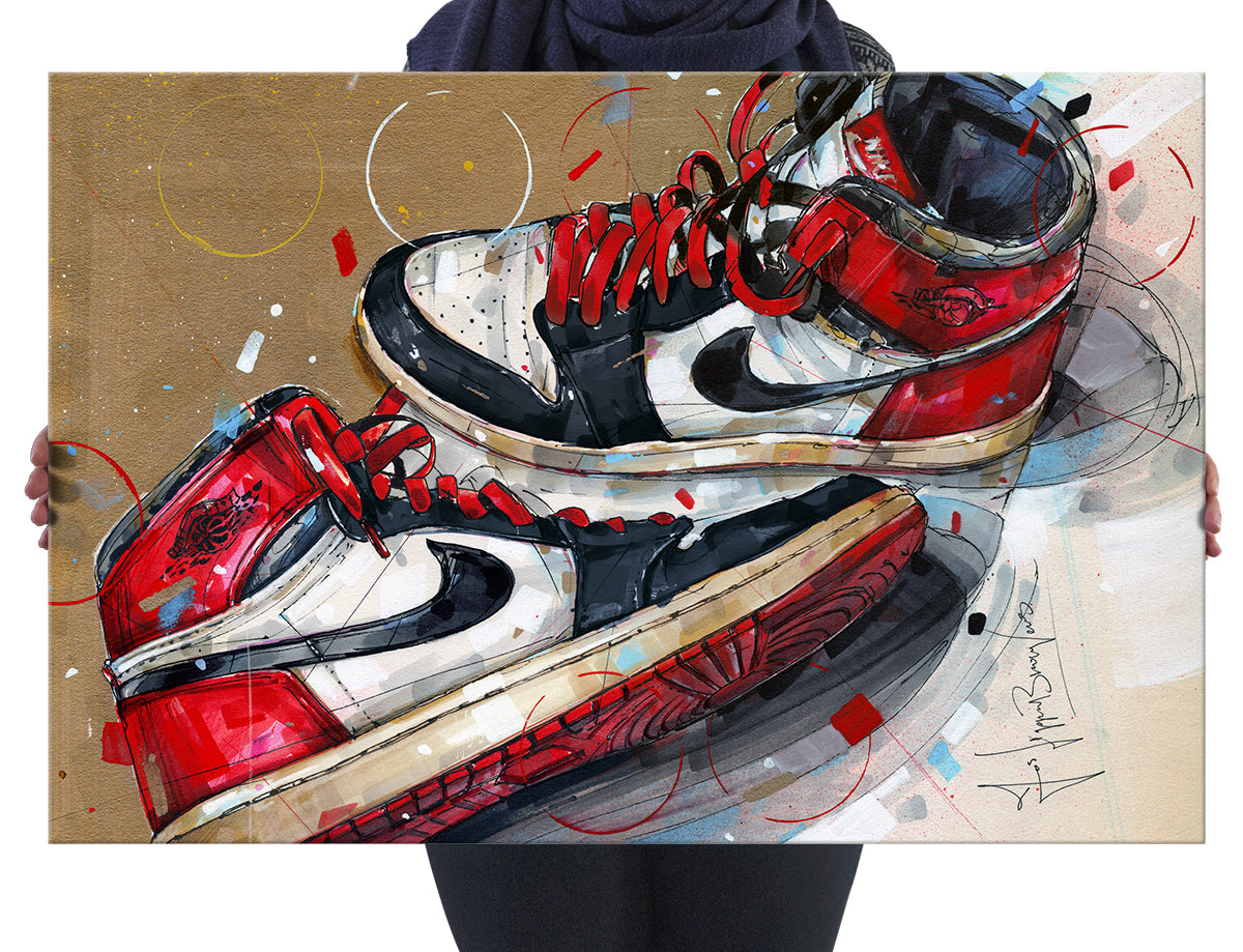 Nike Air Jordan 1 1984 black toe - red laces canvas