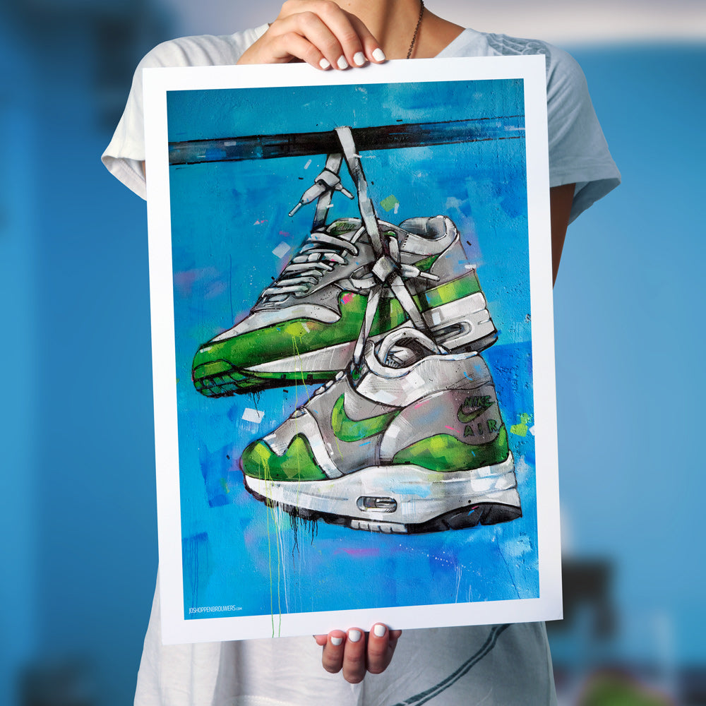 Nike Air Max 1 green graffiti imprimé 50x70 cm - encadré et signé