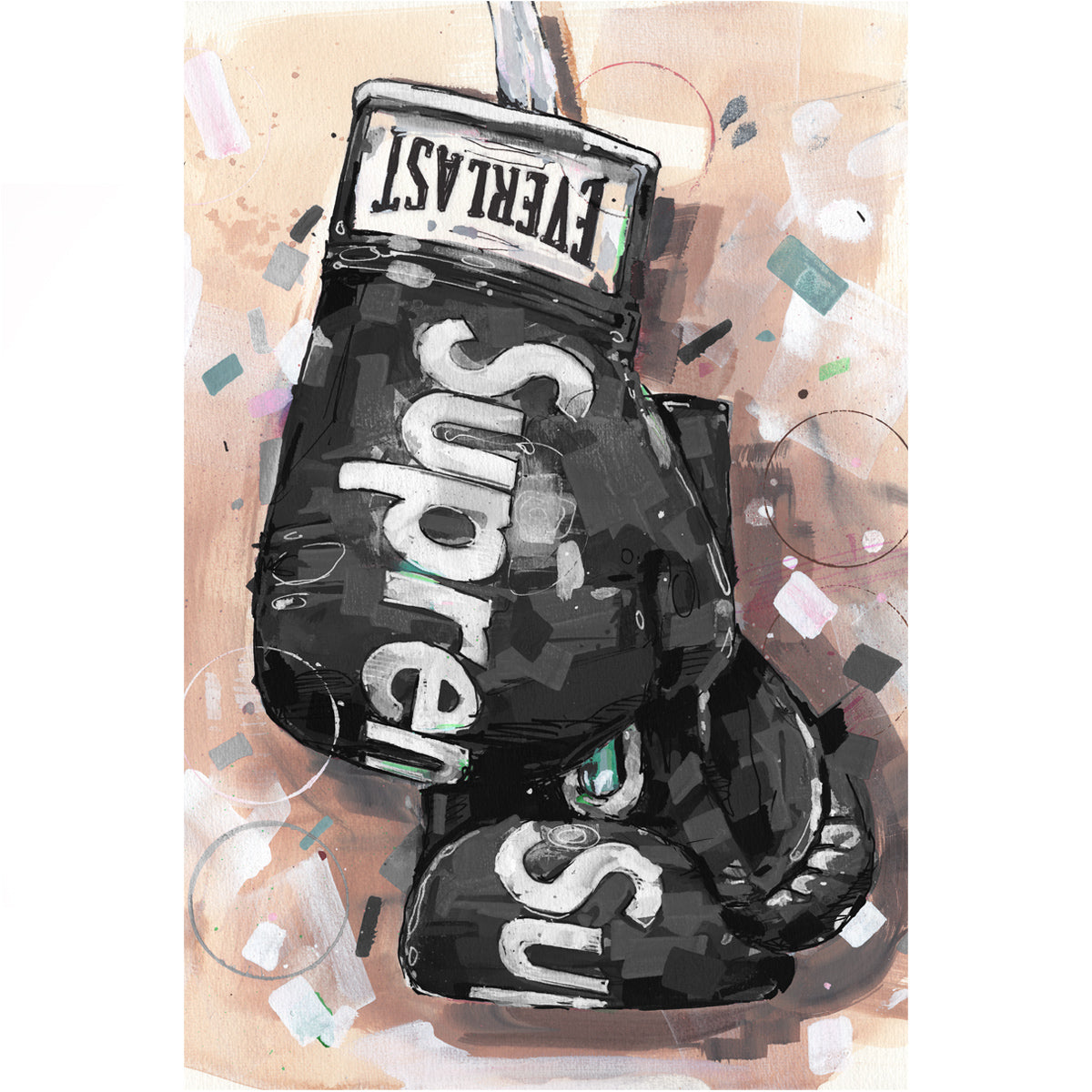 Negro guantes de boxeo lienzo 40x60 cm