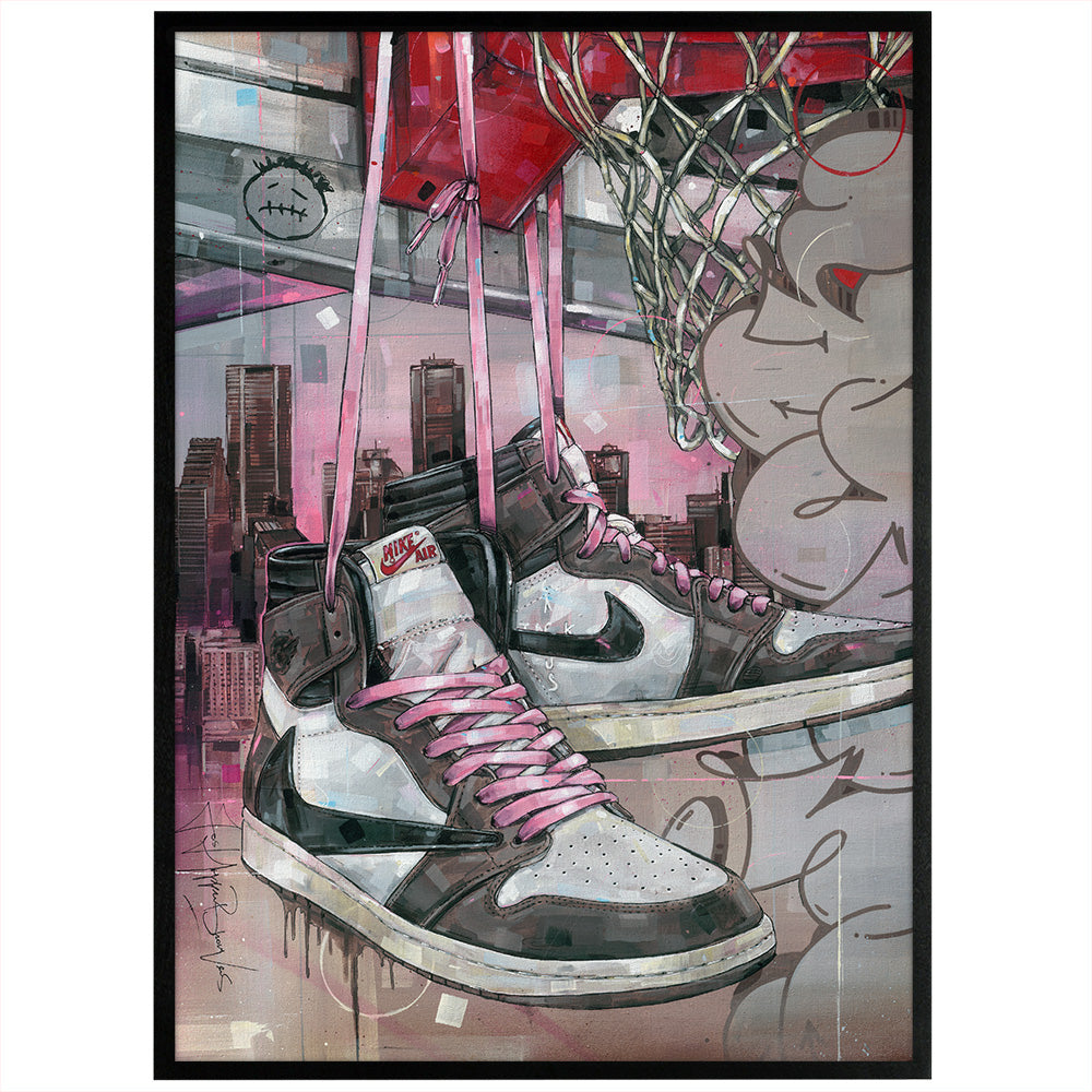 Nike Air Jordan 1 Travis Scott high - pink laces basket art print
