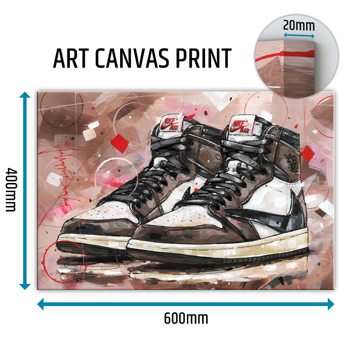 Nike Air Jordan 1 high - black laces canvas 60x40 cm