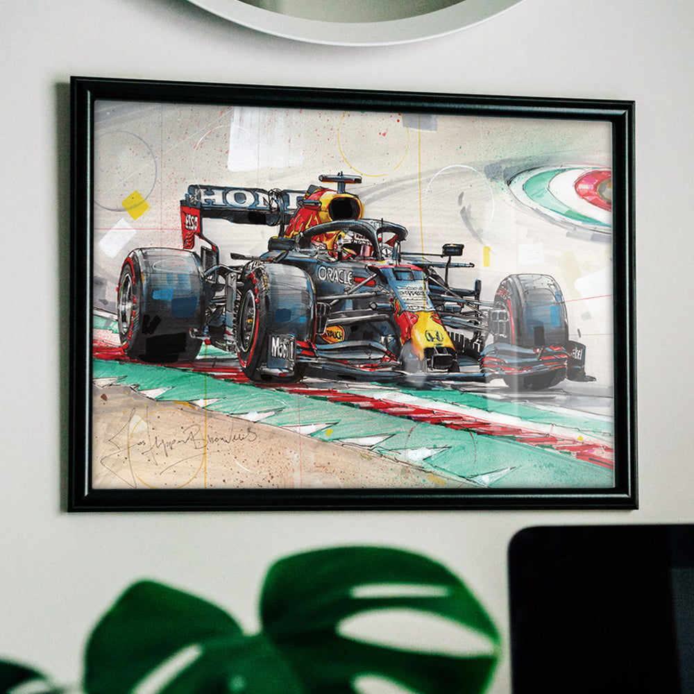 Verstappen racecar print 42x29,7 cm (A3) - ingelijst & gesigneerd