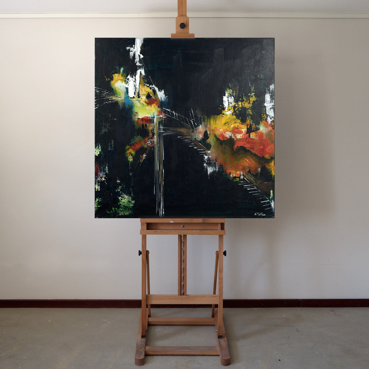 Zwart fantasie schilderij 90x90 cm